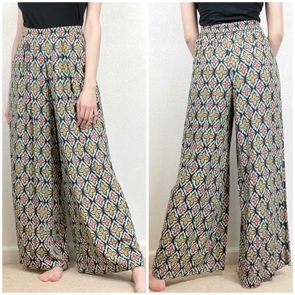 Motivi Navy Geometric Floral Wide Leg Palazzo Pants